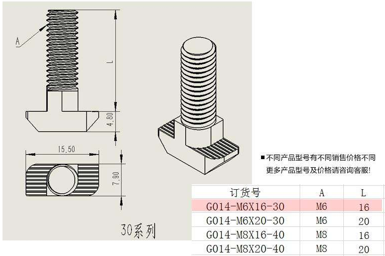 T型螺栓所有规格尺寸